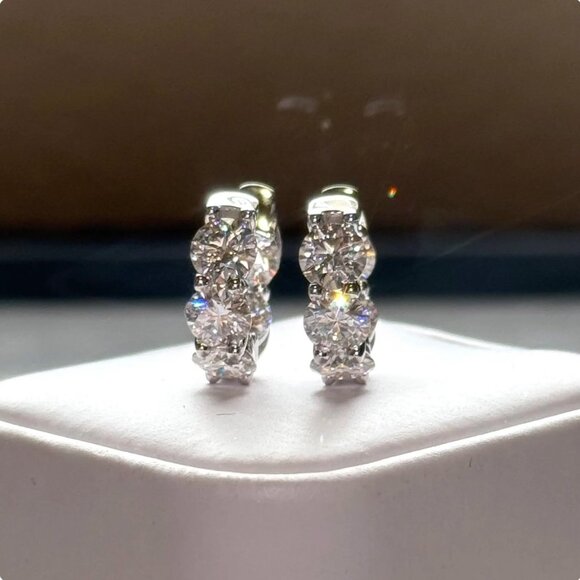 8.00 CTW Large Certified VVS1 Clarity Moissanite Hoop Earrings Huggies - Picture 3 of 8